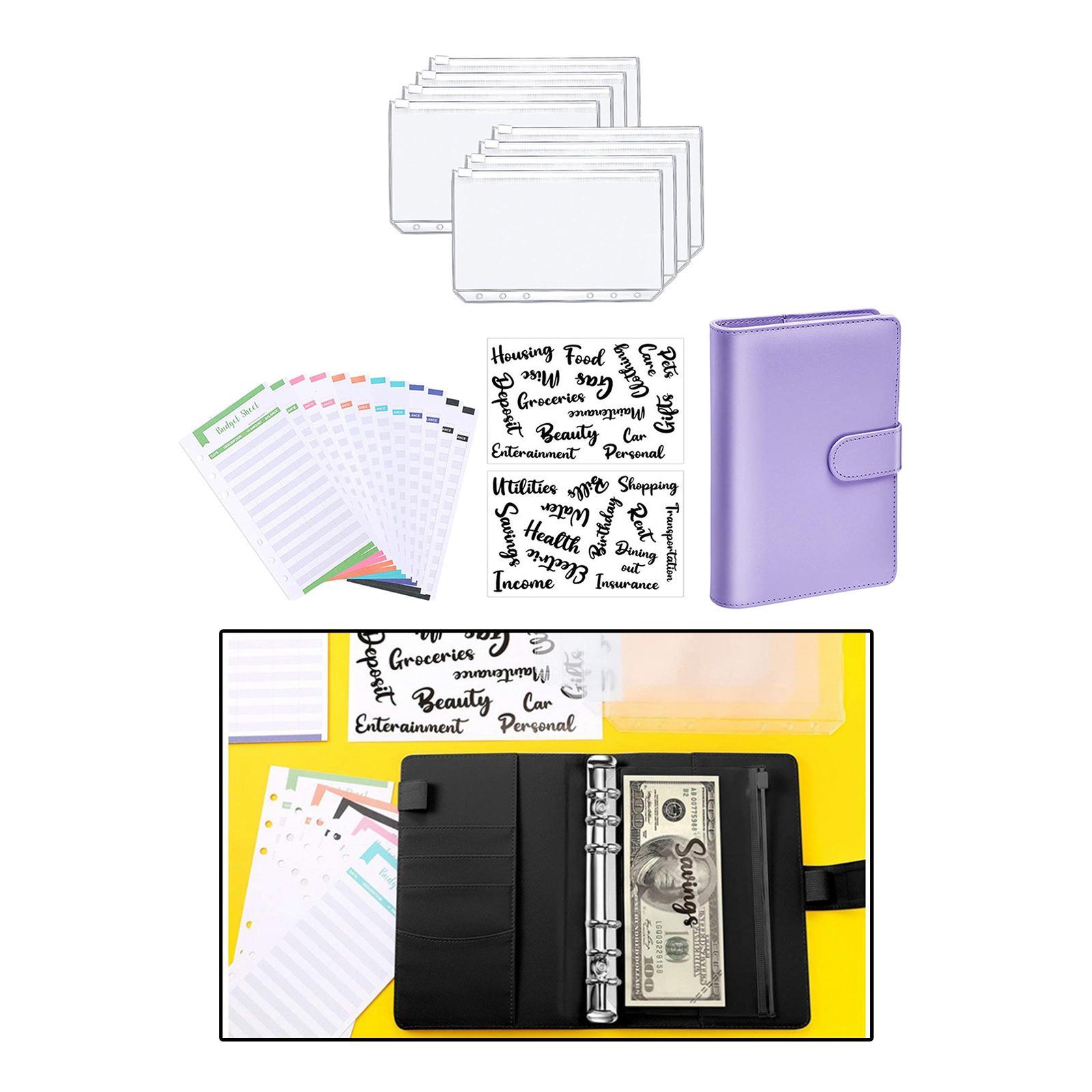 A6 Notebook Binder Budget Binder PVC Transparent Pockets with Letter Stickers Cash Budget Envelopes for Budget Planner Organizer Cash Bills