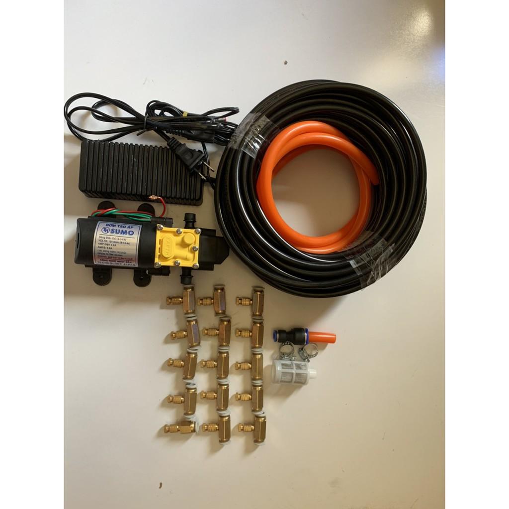 Bộ phun sương. tưới lan. bộ bơm sumo Đen kèm ng,uồn 12v_5a. 20m dây phun. 15 béc đồng. giúp làm dịu mát căn nhà và vườn