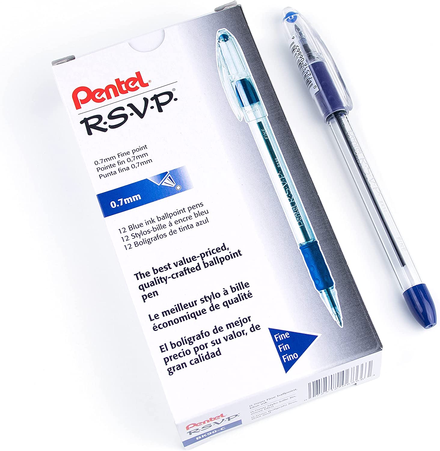 Bút bi Pentel dáng đẹp ngòi êm BK91C R.S.V.P, cỡ ngòi 1.0mm, 1 cây viết màu xanh