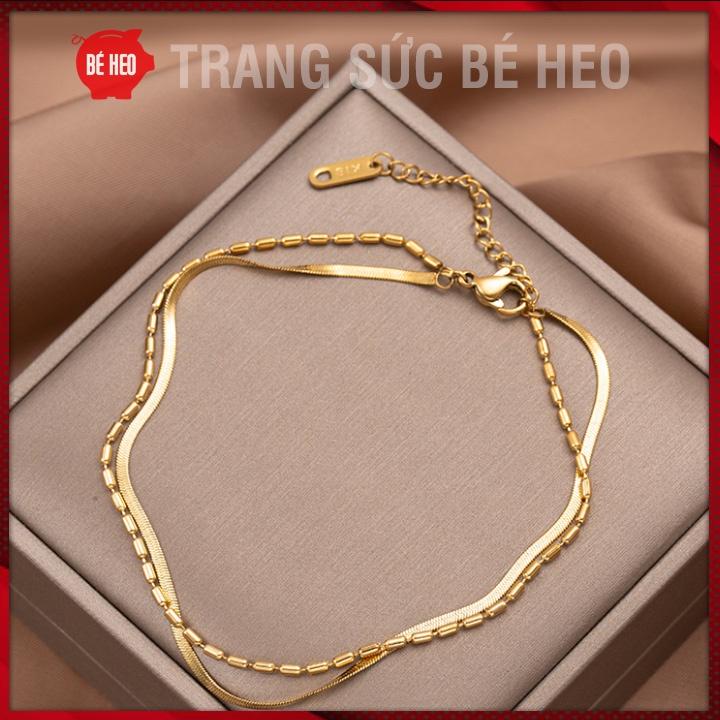Lắc chân titan chuỗi đôi siêu đẹp - Trang sức Bé Heo BHLC45