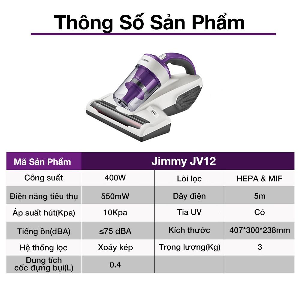 Máy Hút Bụi Giường Nệm JIMMY JV12 Công Suất 400W Lực Hút 10kPa Cốc Đựng Bụi Trong Suốt Quan Sát Dễ Dàng Nhỏ Gọn Hút Sạch Tóc Và Lông Thú Cưng Dễ Dàng - Hàng Chính Hãng - Bảo Hành 12 Tháng