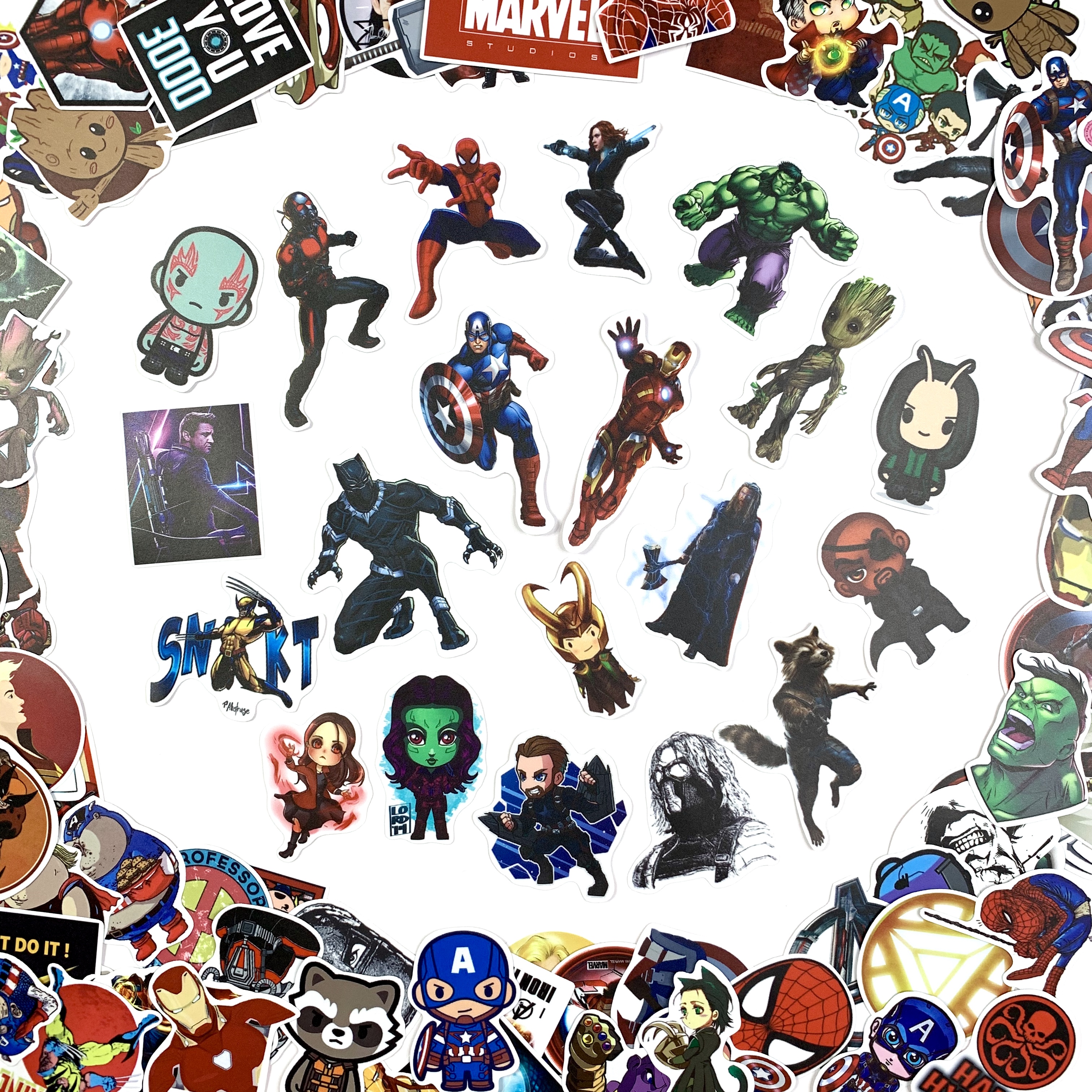 Sticker Marvel Siêu Anh Hùng - Chất Liệu PVC Chất Lượng Cao Chống Nước - Kích Thước 4-8cm