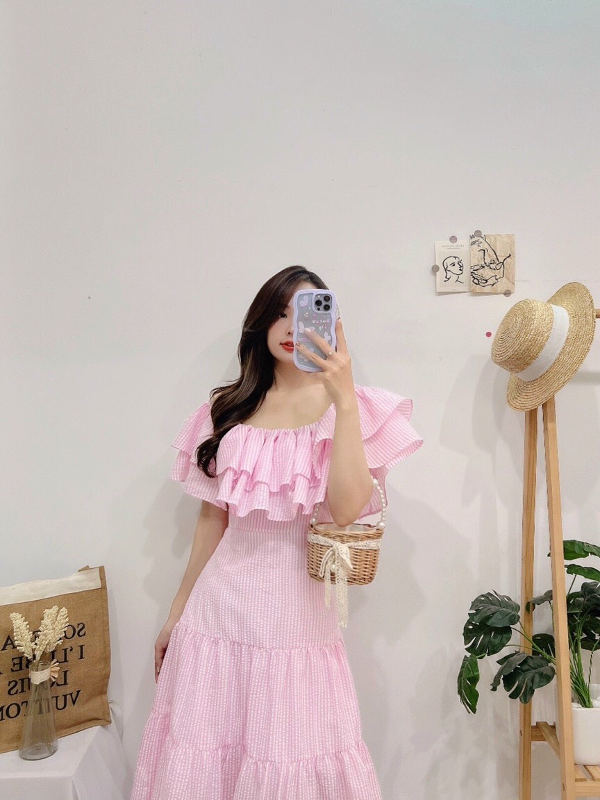ĐẦM VÁY KATE SỌC TRỄ VAI - Hình Shop Chụp Thật