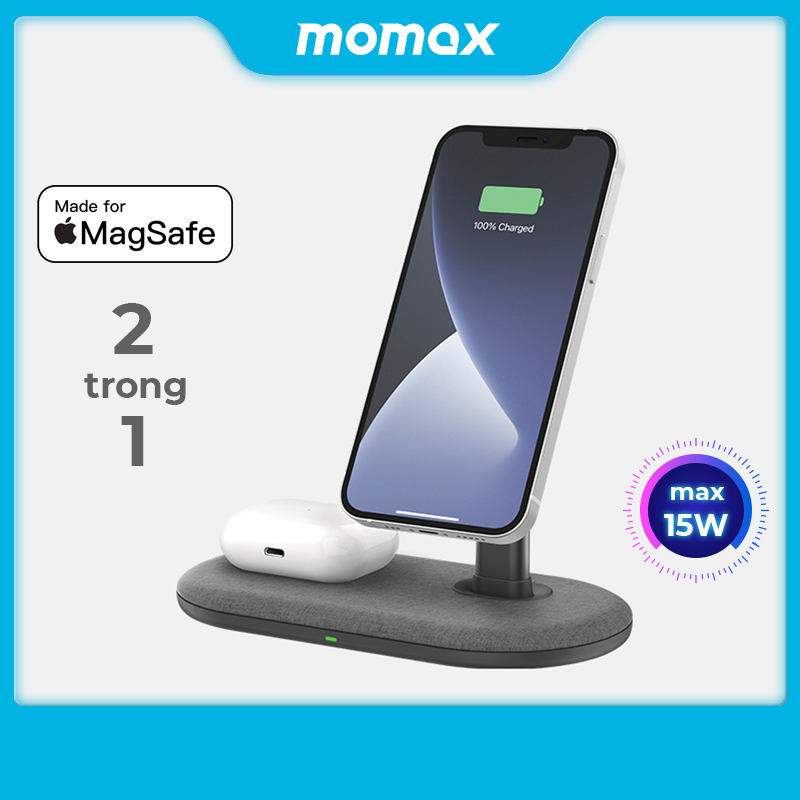 Đế Sạc Không Dây 2 trong 1 - Hít từ tính - Momax UD20 - Hàng chính hãng