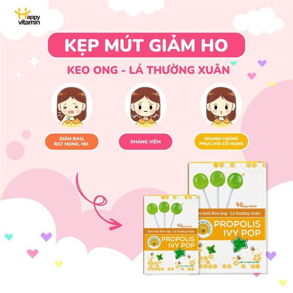 Bộ combo trợ thủ giảm ho - 2 hộp kẹo mút keo ong lá thường xuân Happy Vitamin - Hộp 12 cây