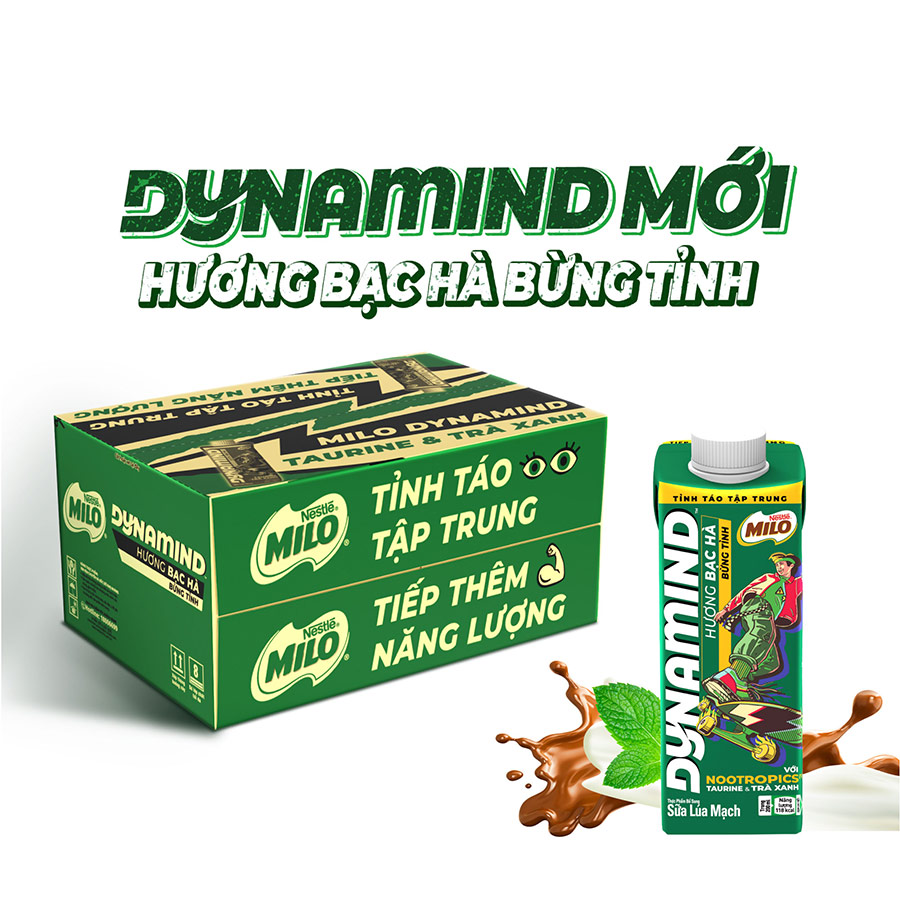 Thùng 24 hộp sữa lúa mạch Nestlé MILO Dynamind Bạc Hà mới