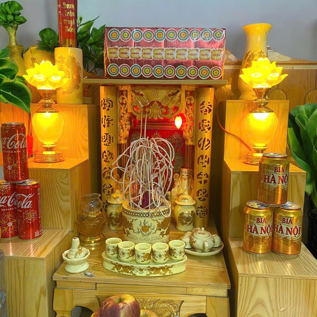 [MẪU MỚI] Cặp đèn thờ hoa sen bình ngọc RỒNG VIỆT, đèn thờ dáng bình hoa cao cấp đặt ban thần tài