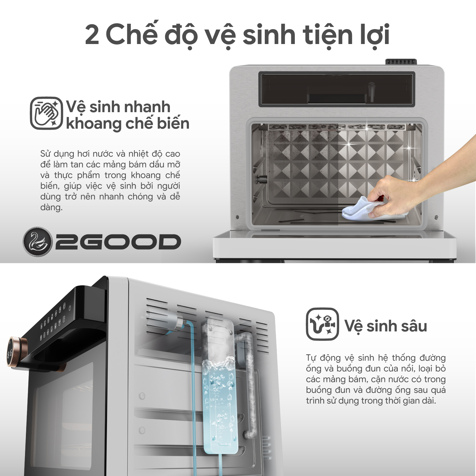 Nồi Chiên Không Dầu Kèm Hấp 2GOOD S100, Công nghệ SUPERHEAT, Bổ sung Xiên quay gà, Lồng tự đảo 360°, Full phụ kiện từ Inox 304 an toàn cho Sức khoẻ - Hàng Chính Hãng