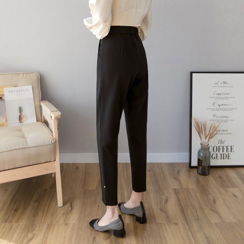 Quần baggy nữ xẻ gấu chất liệu tuyết mưa lưng thun kiểu: quần baggy công sở MOMOTO