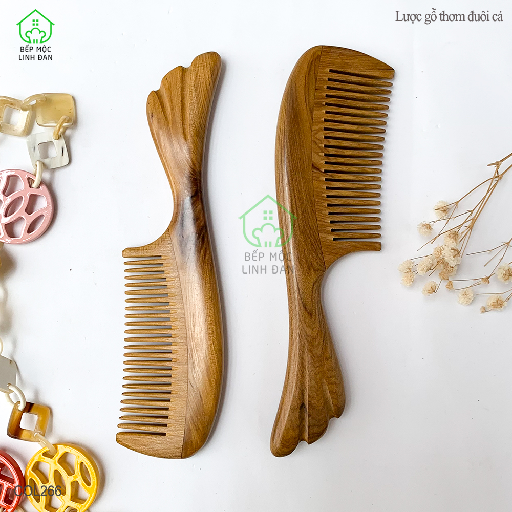 Lược Gỗ Thơm Đuôi Cá (Size:M-16cm) Ghép Răng Tăng Độ Bền Khi Chải Tóc [COL266]
