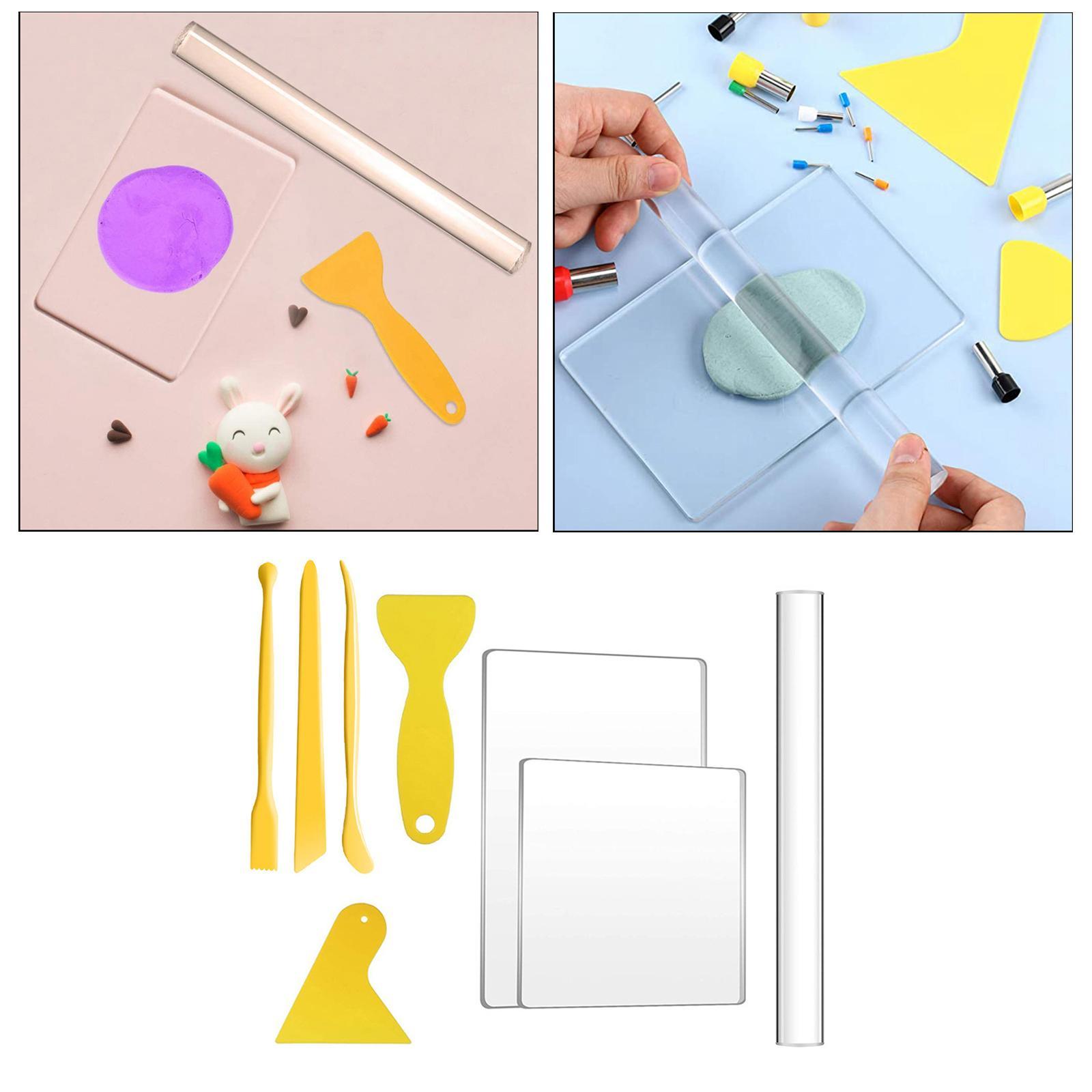 8x Polymer Clay Tools Pottery Clay Sculpting Tools Acrylic Clay Roller and Acrylic Sheet Clay Backing Board Modeling Clay Tools for Ceramics