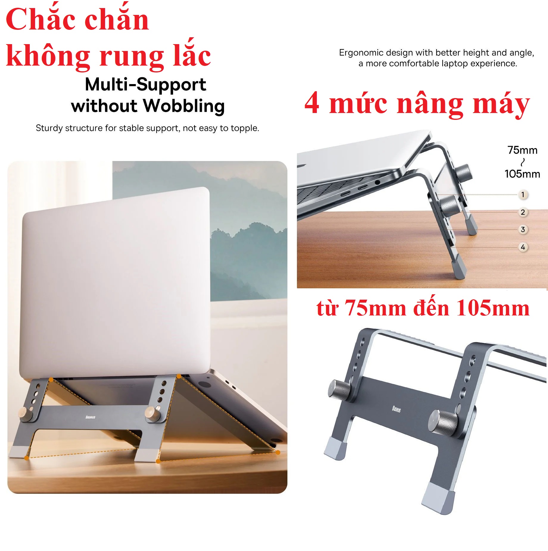 Giá đỡ kệ nâng laptop hợp kim nhôm nhẹ siêu chắc Baseus Ultrastable SB-HN005 _ Hàng chính hãng