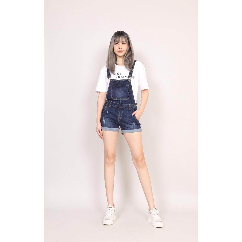 Quần Yếm bò Nữ basic Rách dáng short CT JEANS