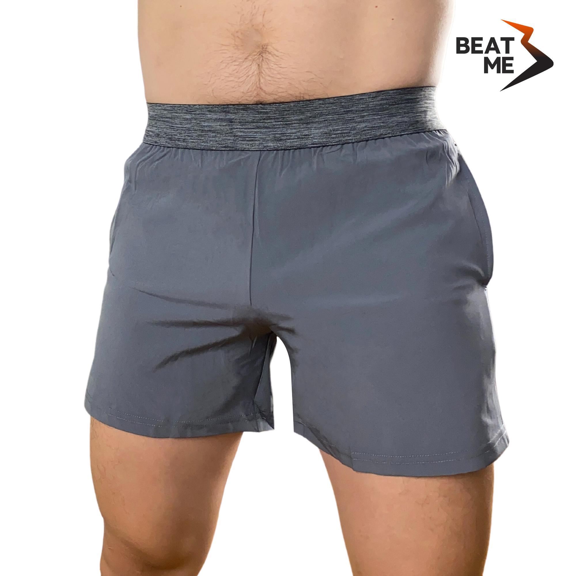 Quần Đùi Nam Thể Thao Tập Gym Màu Xám Beatme Vải Trơn Lưng Chun Bản To Mau Khô Thấm Hút Mồ Hôi Ngắn Trên Gối Mùa Hè