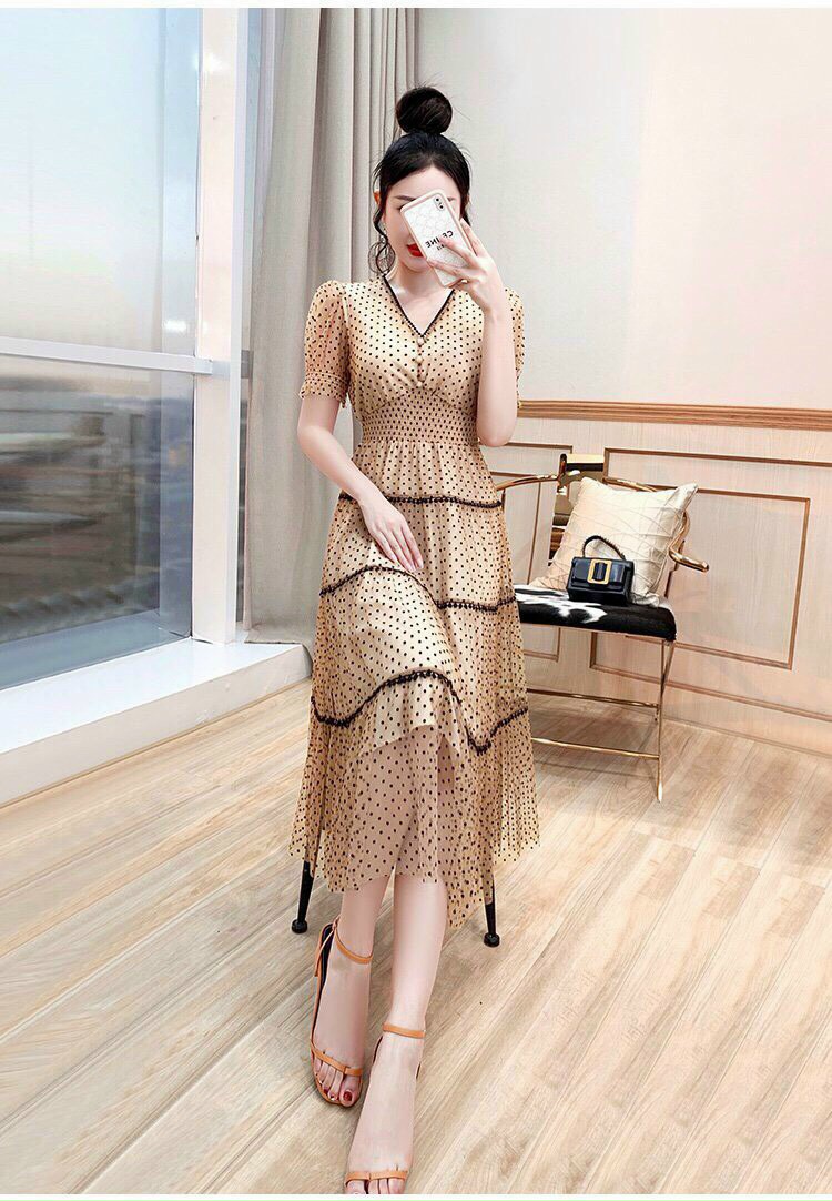ĐẦM XÒE REN BI CỔ TIM PHỐI VIỀN CAO CẤP