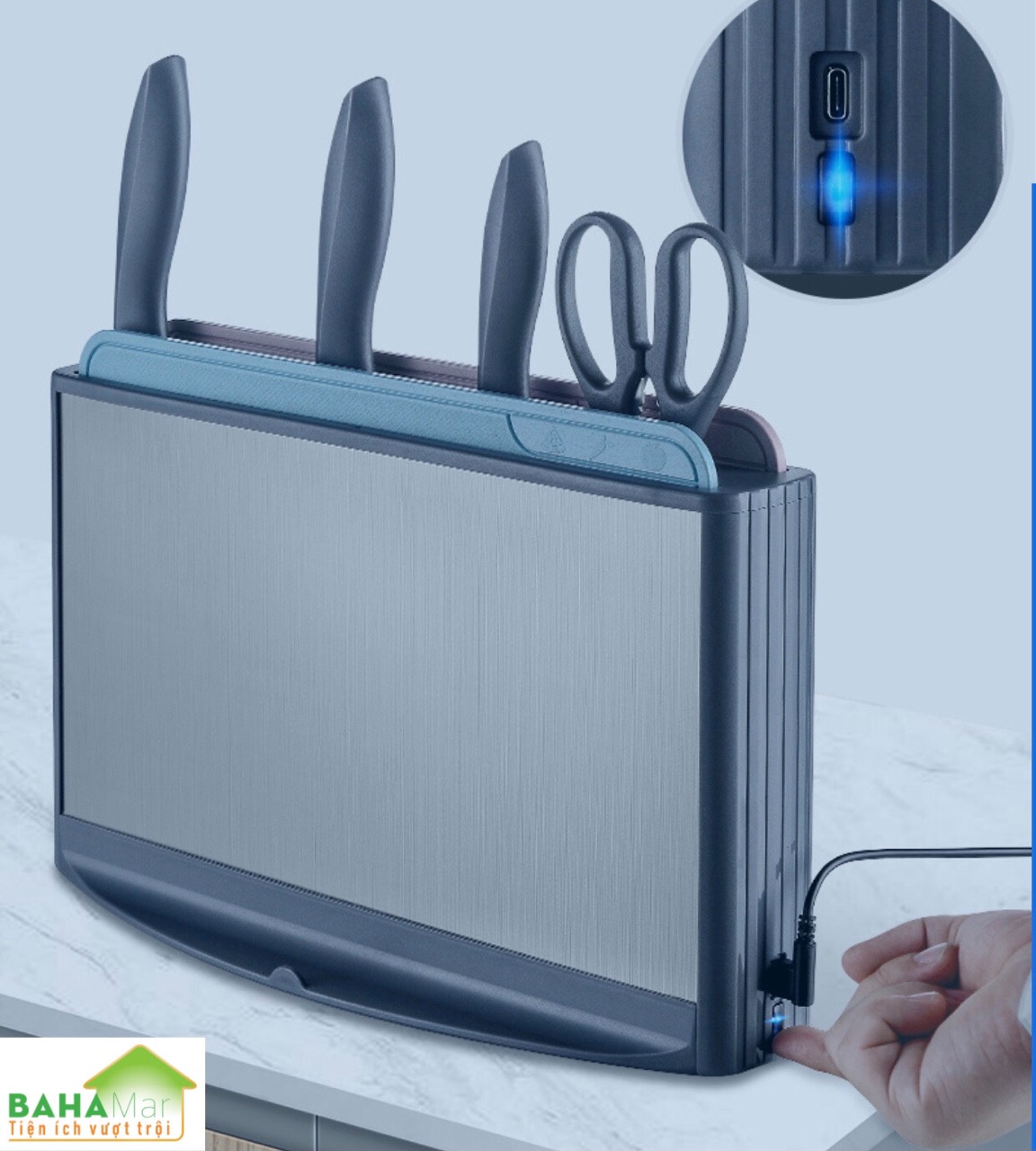 HỘP THÔNG MINH KHỬ TRÙNG OZONE BỘ DAO THỚT KÉO KHÁNG KHUẨN tự động và thông minh ngắt nguồn điện để ngừng khử trùng sau 30 phút khử trùng.
