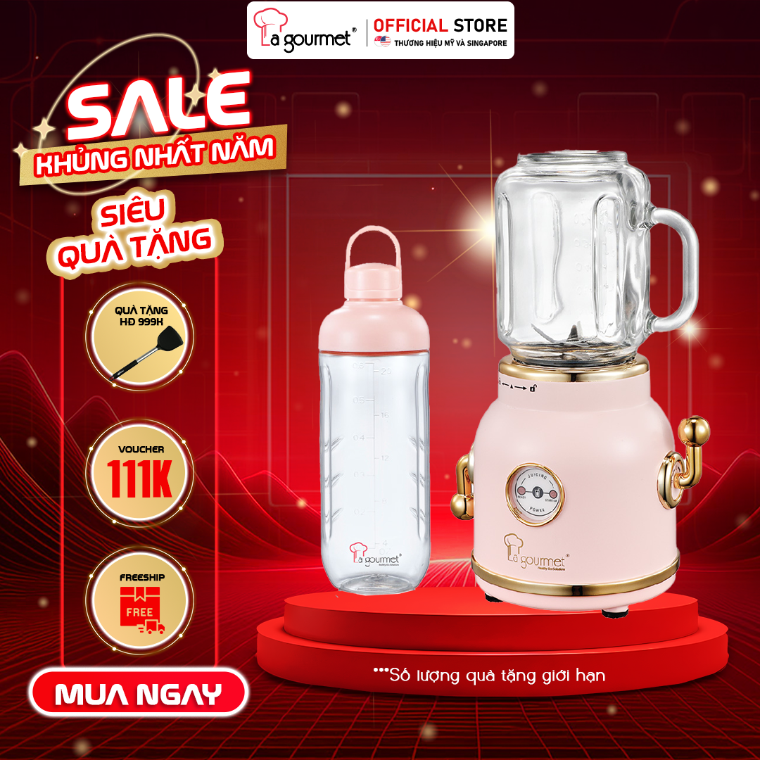 [ Hàng chính hãng] Máy xay sinh tố mini cối thủy tinh chịu lực Retro La gourmet - Đỏ -400925