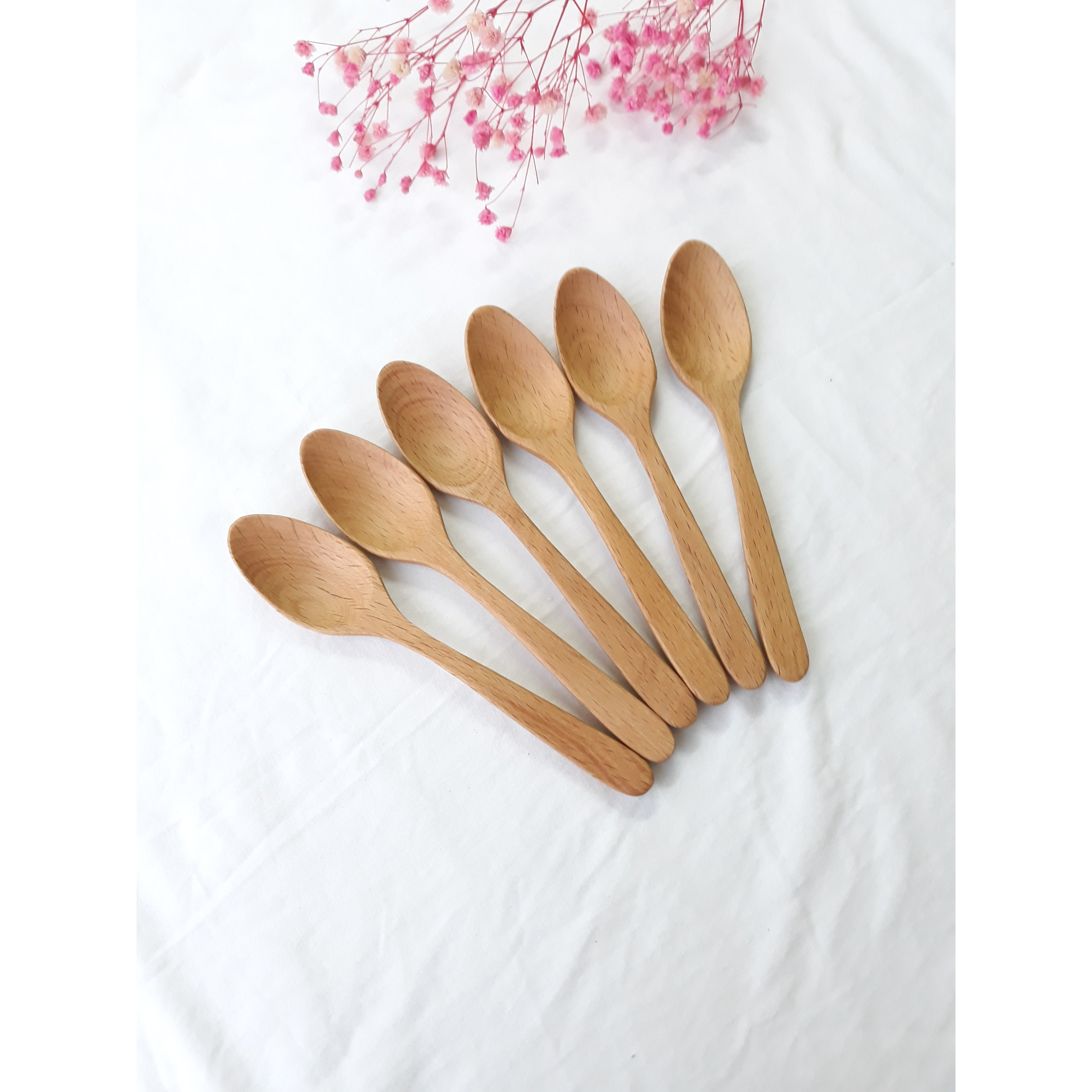 Bộ 6 thìa uống sinh tố, cafe GỖ ĐÀO cỡ vừa 15 cm x 2,5 cm