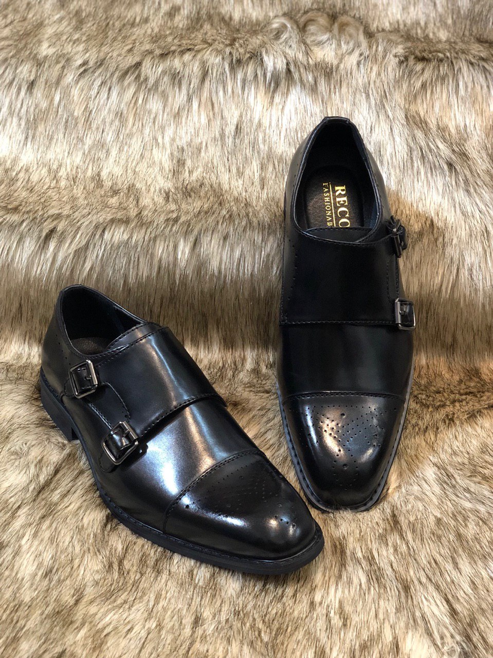 Giày Tây Quý Ông, Giày Tây Thanh Lịch - Monkstrap 2 Black - Da Bò Thật, Không Dây, Đế Gỗ