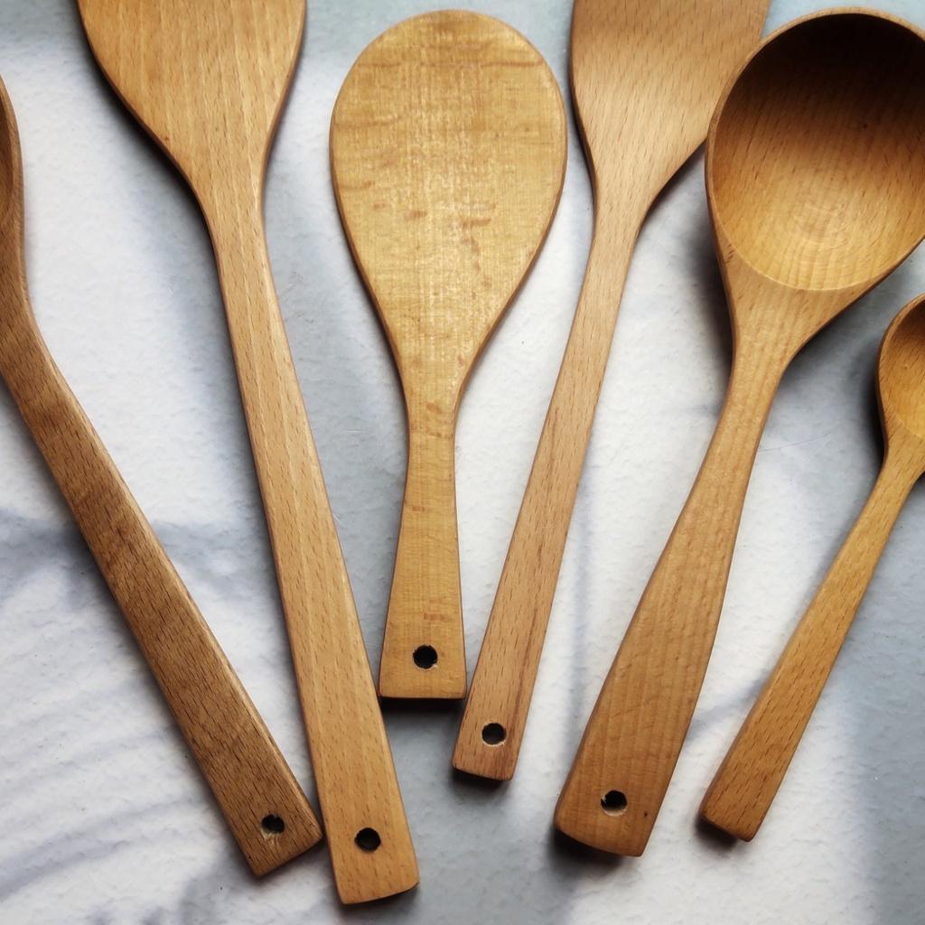 Bộ Muôi Sạn Thìa Xào Nấu Gỗ Beech Tự Nhiên
