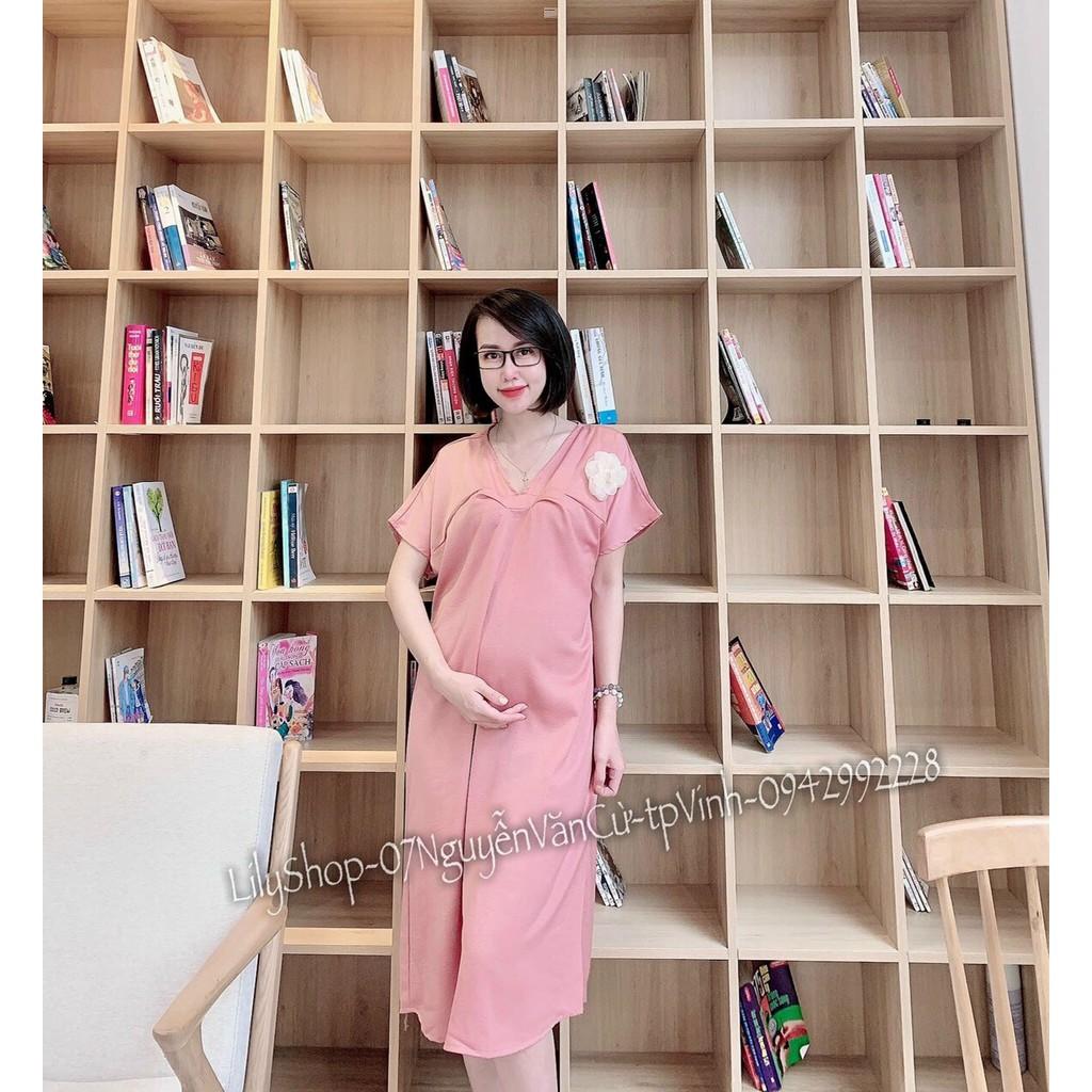 Váy bầu thiết kế️đầm bầu mặc đi làm đi chơi đều được️chất kẻ hàn siêu mát️free size (43-68kg)