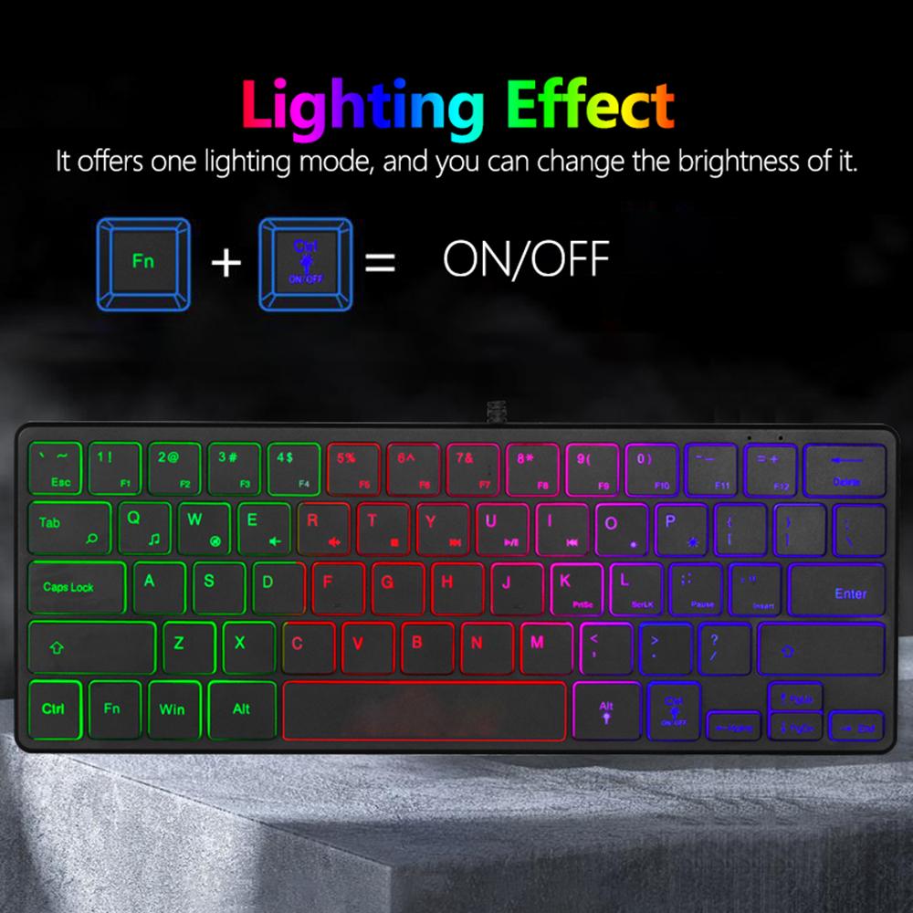 Portable Wired 64-key Keyboard Compact Film Keypad Lightweight Backlit Keyboard One Lighting Mode Plug N Play