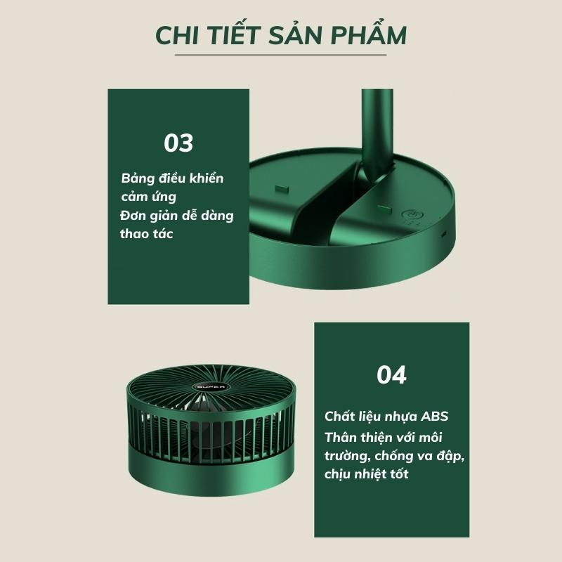 Quạt Tích Điện Gấp Gọn - Quạt Mini Để Bàn Xoay 180 Độ, 3 Tốc Độ Gió, Cổng Sạc USB Có Thể Điều Chỉnh Độ Cao Siêu Tiện Lợi - HÀNG CHÍNH HÃNG MINIIN