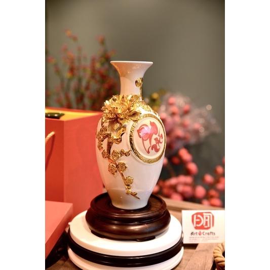 Bình hút lộc Bát Tràng, Bảo bình dát vàng H30