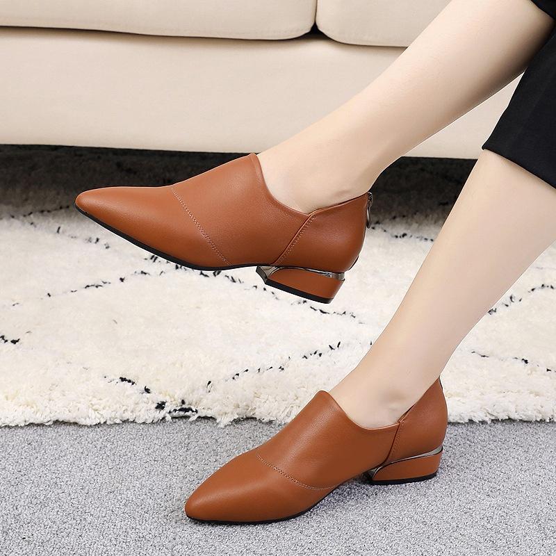 Bốt cổ ngắn da thật Giày Da Nữ phong cách Hàn Quốc 21204