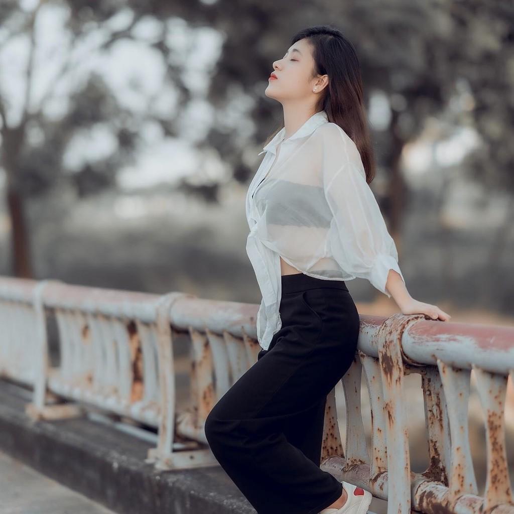 Áo sơ mi trắng xuyên thấu form ngắn sexy áo ngủ gợi cảm