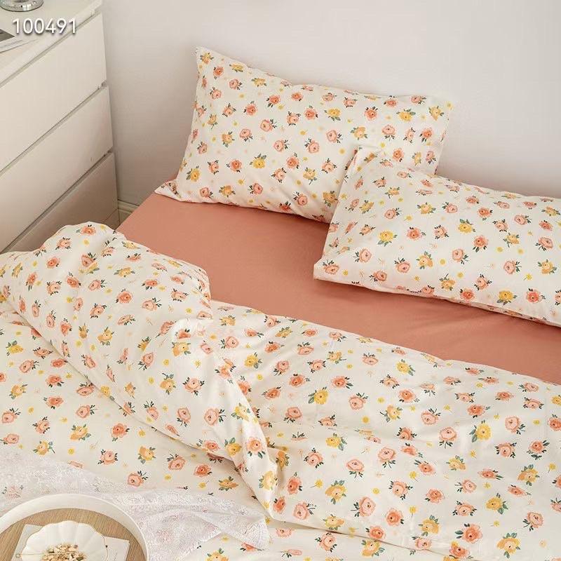 Bộ Chăn Ga Gối Cotton Living 100%cotton Hàng Nhập Khẩu Hoa Hồng vintage