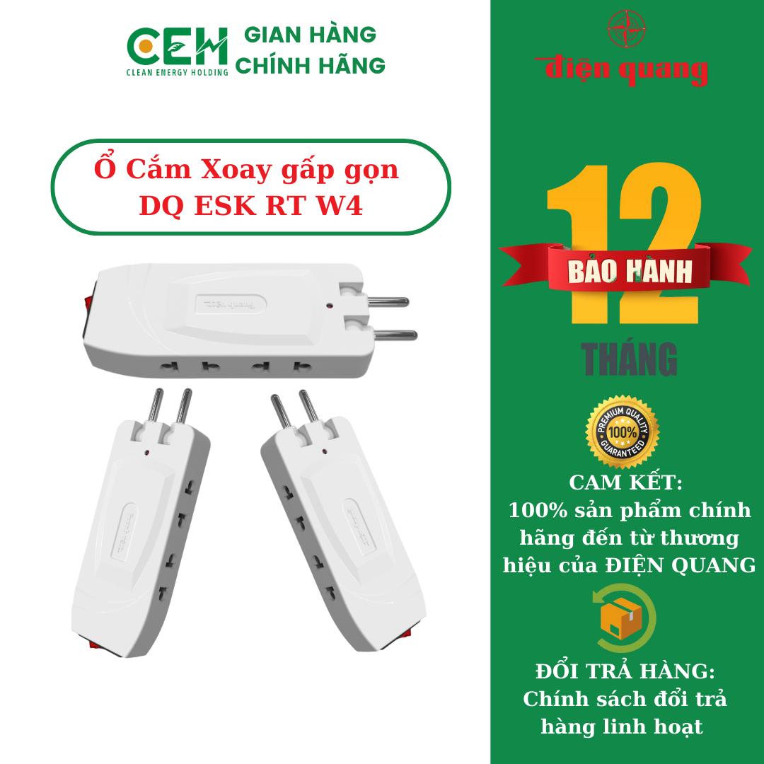 Ổ cắm xoay gấp gọn Điện Quang ĐQ ESK RT (4 lỗ, 1 công tắc)