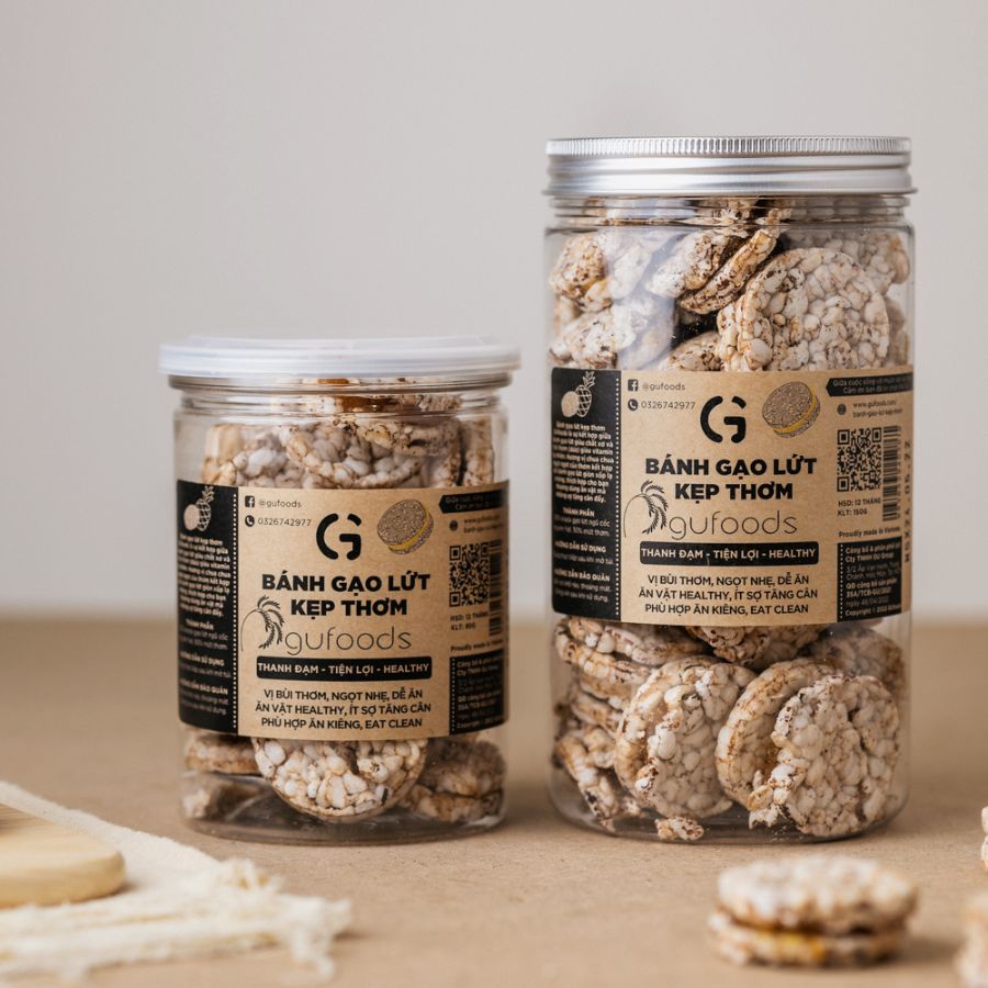 Snack gạo lứt kẹp thơm GUfoods - Chua ngọt thơm ngon, Giàu chất xơ, Ăn vặt Healthy, Eat clean, Thuần chay