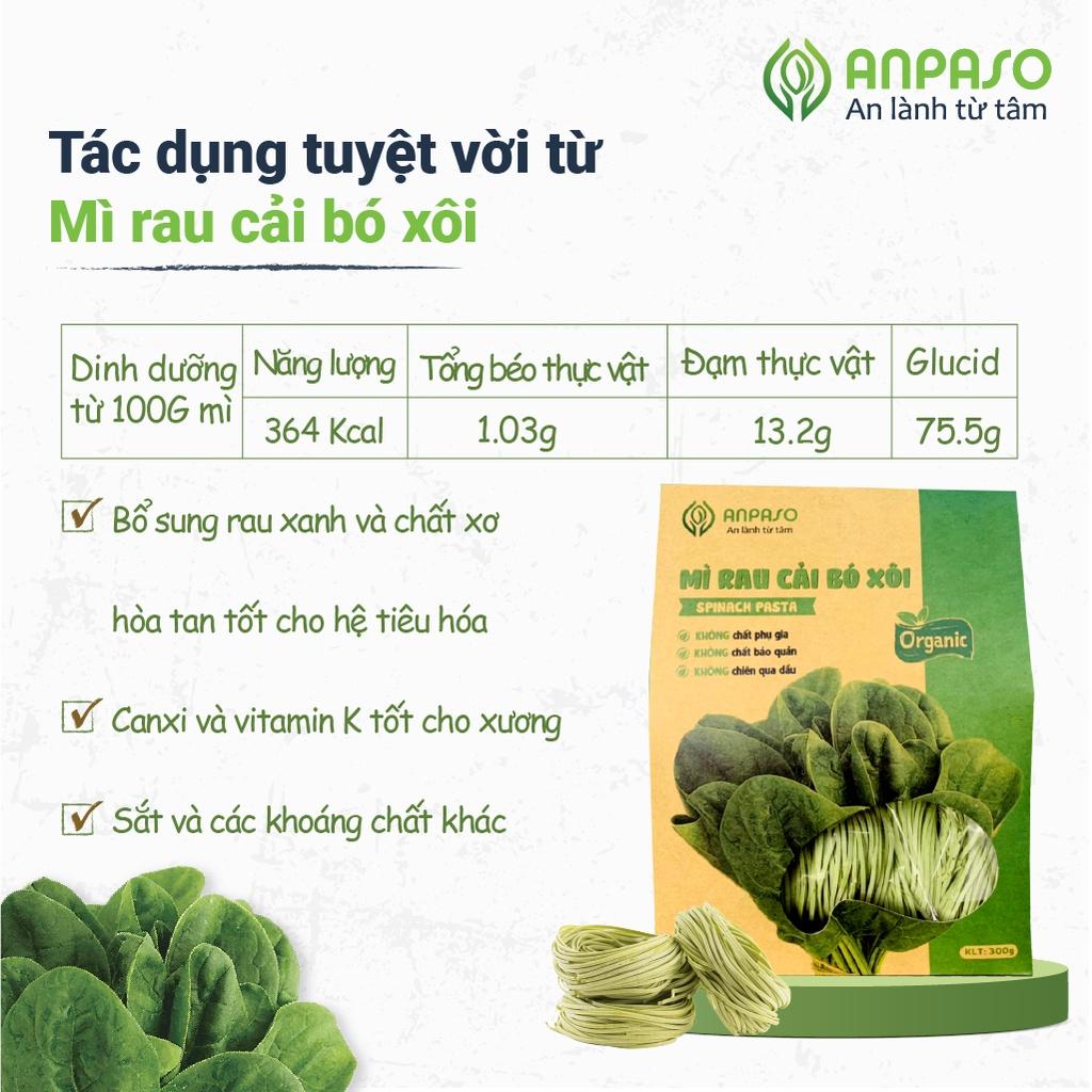 COMBO 2 vị Mì Hữu Cơ Giảm Cân Organic Rau Củ Cải Bó Xôi Và Mầm Lúa Mạch Anpaso, Eat clean, ăn chay 300gr/gói