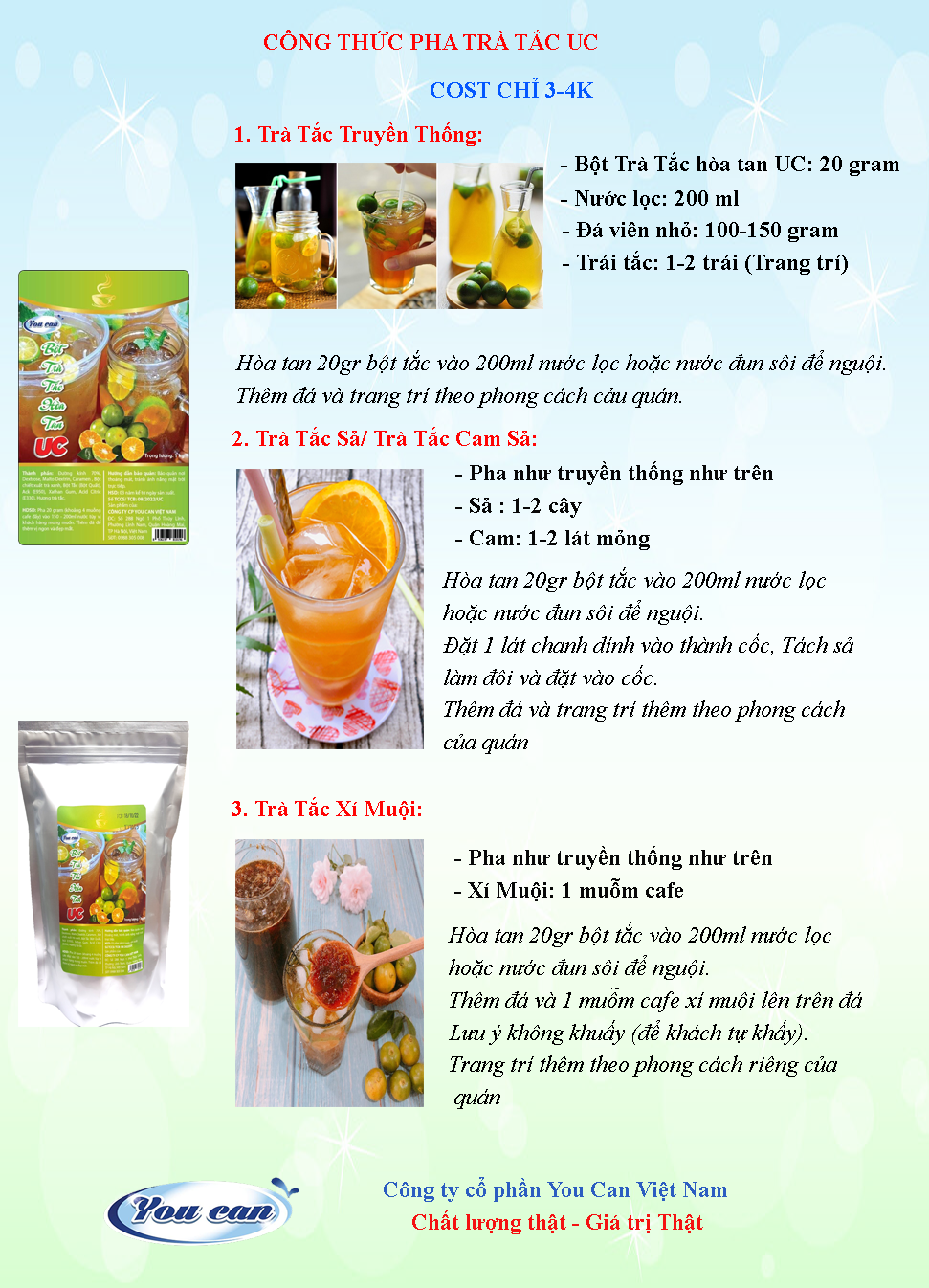 Trà Tắc Hòa Tan UC hàng chính hãng/ Bột trà hoa quả PHA SẴN SIÊU NHANH thơm ngon chuẩn vị.
