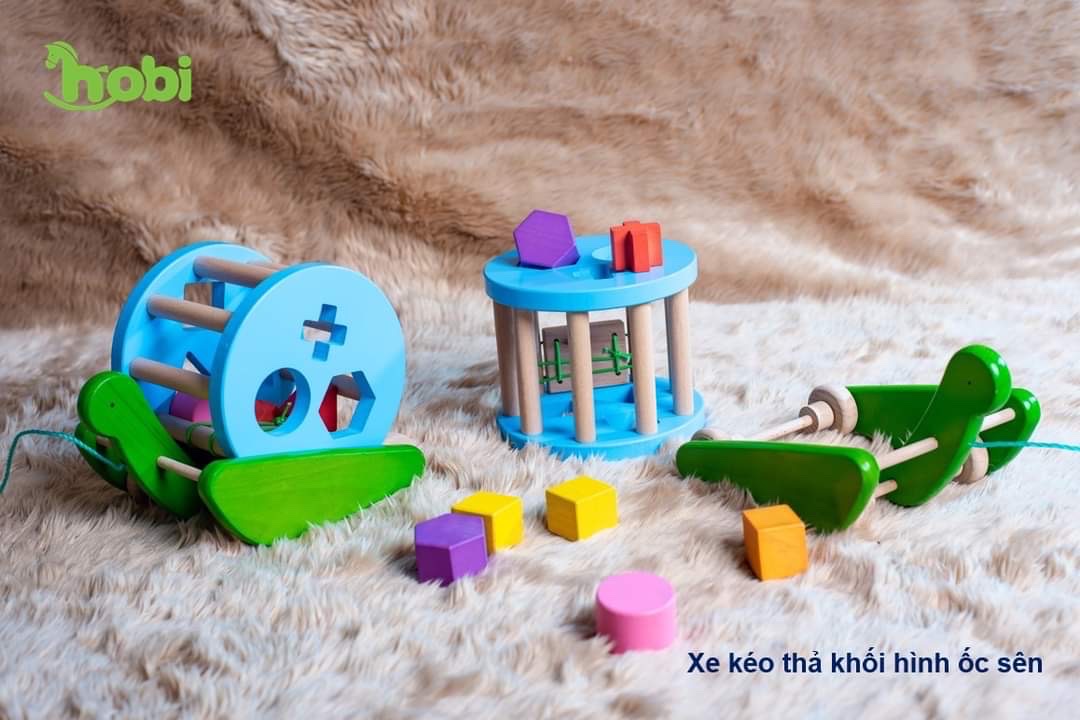 Ốc sên kéo xe thả hình khối - Đồ chơi gỗ
