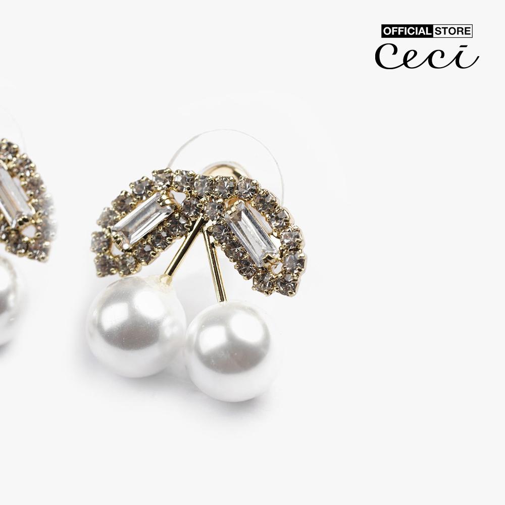 CECI - Khuyên tai nữ xỏ lỗ thiết kế đính đá phối ngọc trai sang trọng CC1-09000093-03