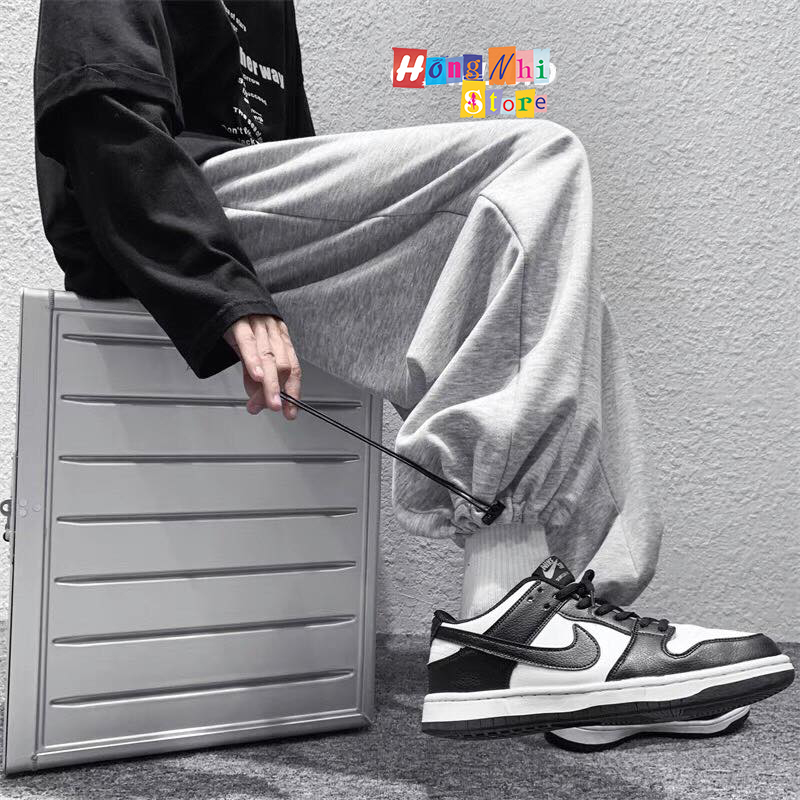 Quần Jogger Basic Ulzzang Unisex Jogger Trơn Dây Rút Lai Ống Rộng Màu Xám - MM