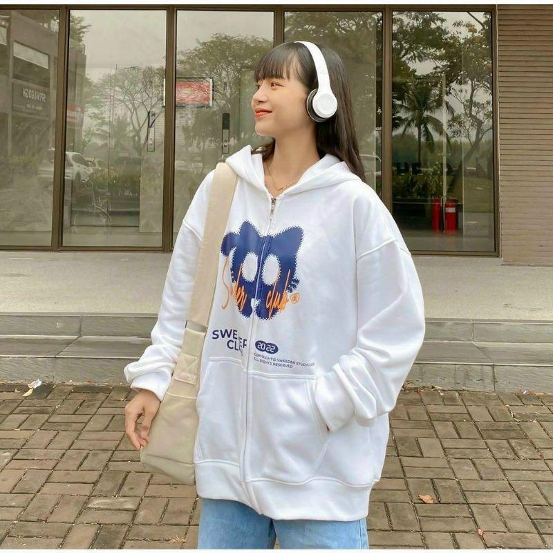 Áo khoác nữ chất nỉ cao cấp form rộng có nón chống nắng cản gió thời trang, mẫu hoodie kéo zip hàn