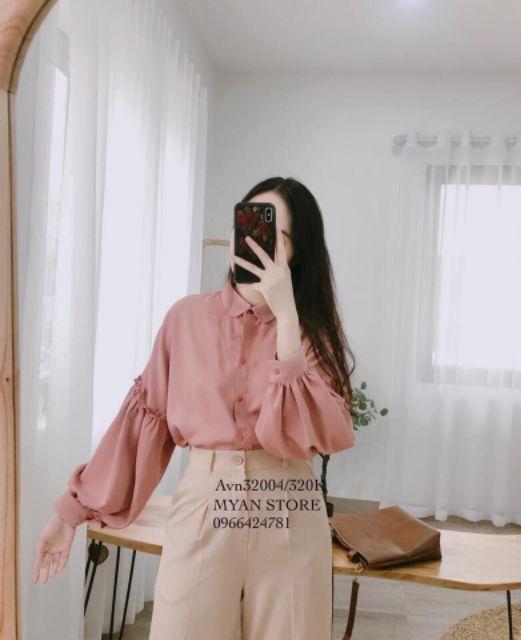 Áo sơ mi tay phồng viền bèo