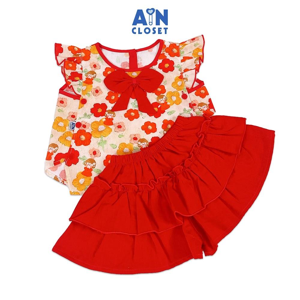 Bộ quần áo Ngắn bé gái họa tiết Bé Nơ Đỏ Cotton - AICDBGOIVGHW - AIN Closet