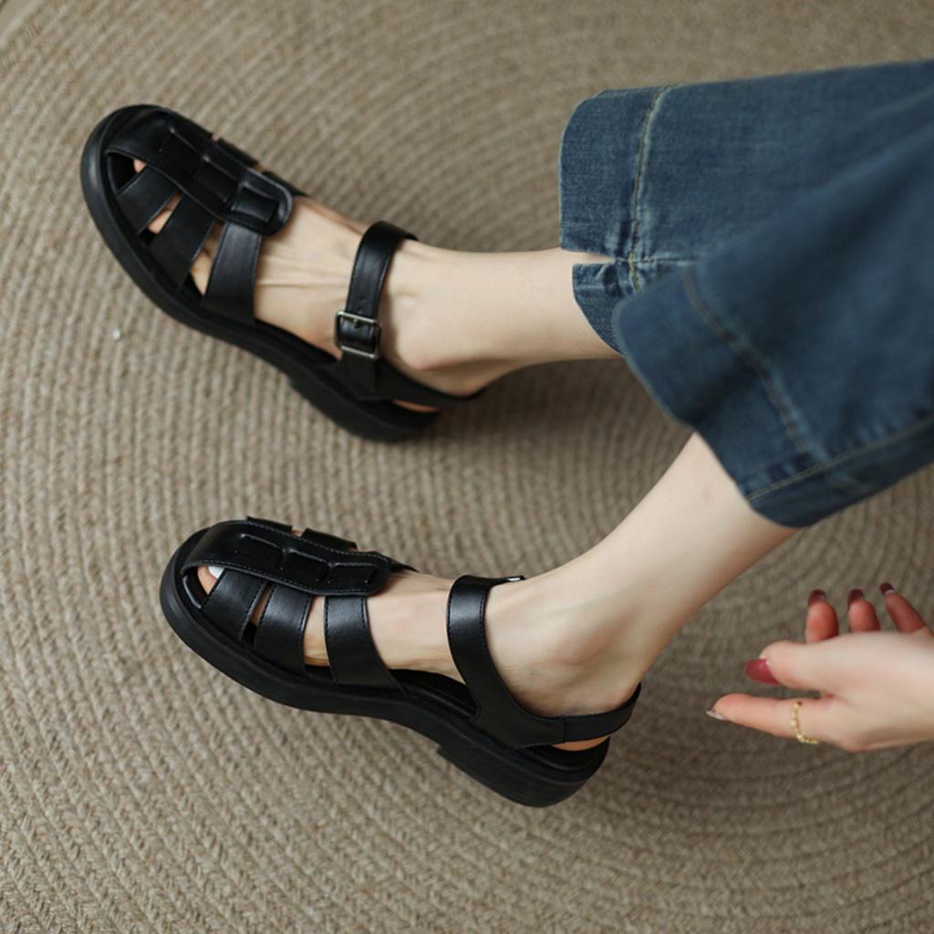 Giày Sandal Mũi Tròn Khoét Lỗ Phối Khóa Đơn Giản Thời Trang Mới( rọ đúc), dép quai hậu lolita hottrend