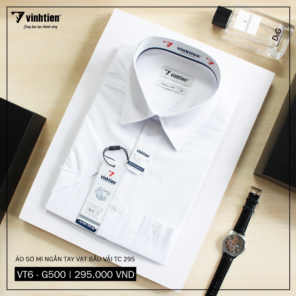 Áo Sơ Mi Ngắn Tay Màu Tencel-Spun Regular Fit 295 Vĩnh Tiến - Vạt bầu - VM6-G500