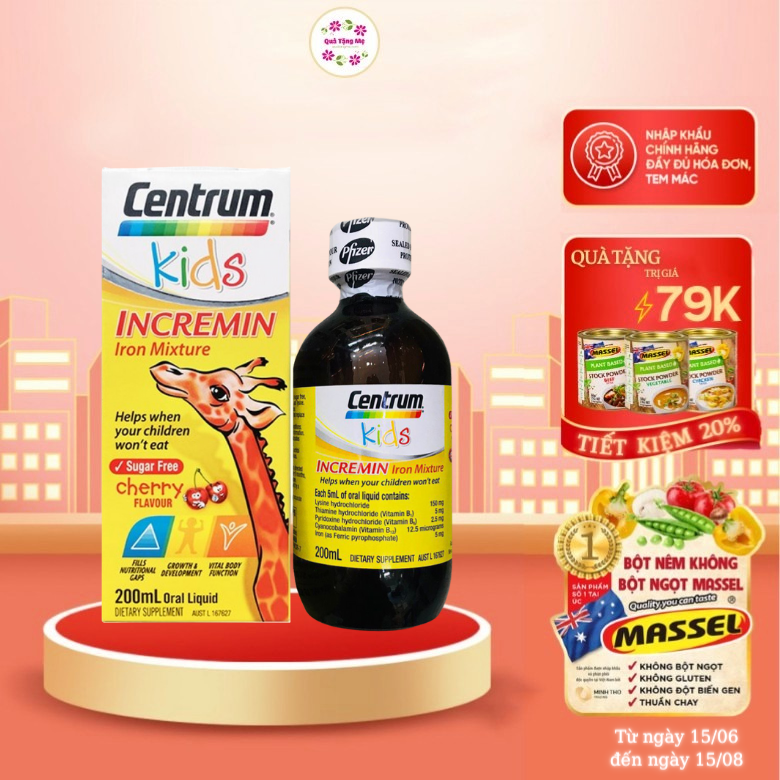 Siro ăn ngon Centrum Kids Incremin Iron Mixture, hỗ trợ cải thiện chứng trẻ biếng ăn, giúp hấp thụ dinh dưỡng và phát triển Úc  - QuaTangMe Extaste