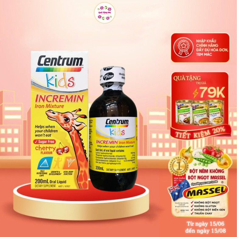 Siro ăn ngon Centrum Kids Incremin Iron Mixture, hỗ trợ trẻ biếng ăn (200ml) - Nhập khẩu Australia