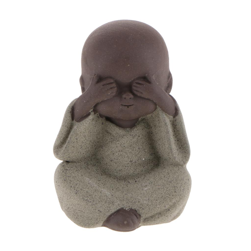 2xCeramic Small Buddha Statue Monk Figurine Tea pet Decorative Ornaments Green