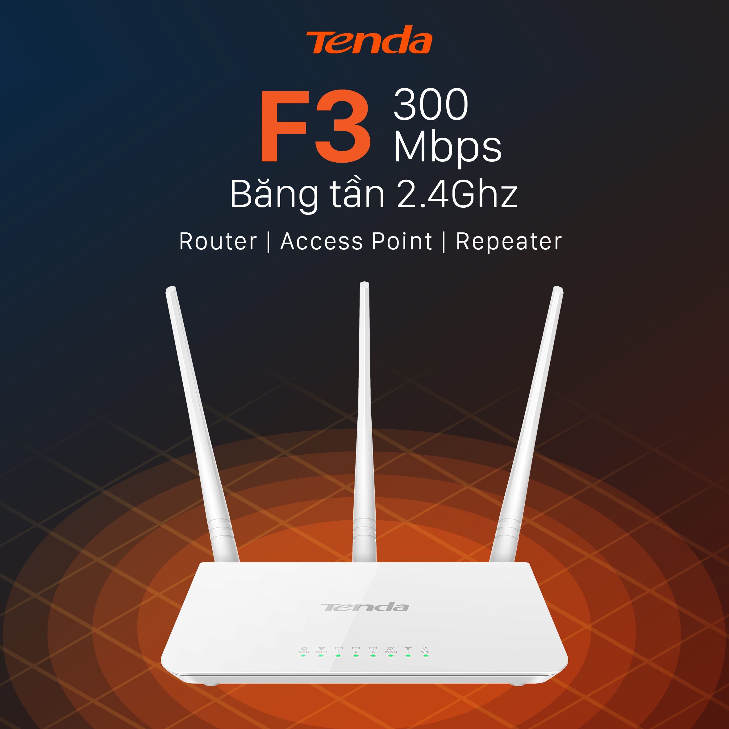 Thiết bị phát Wifi Tenda F3 Chuẩn N 300Mbps - Hàng Chính Hãng