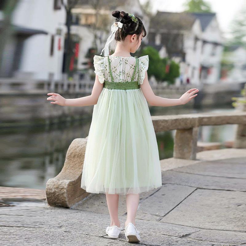 DONGSHOP HOT Trang phục mùa hè cổ điển của cô gái ăn mặc mùa hè 2023 váy trẻ em mùa hè cô gái lớn Đường ăn mặc mùa hè ngắn tay áo