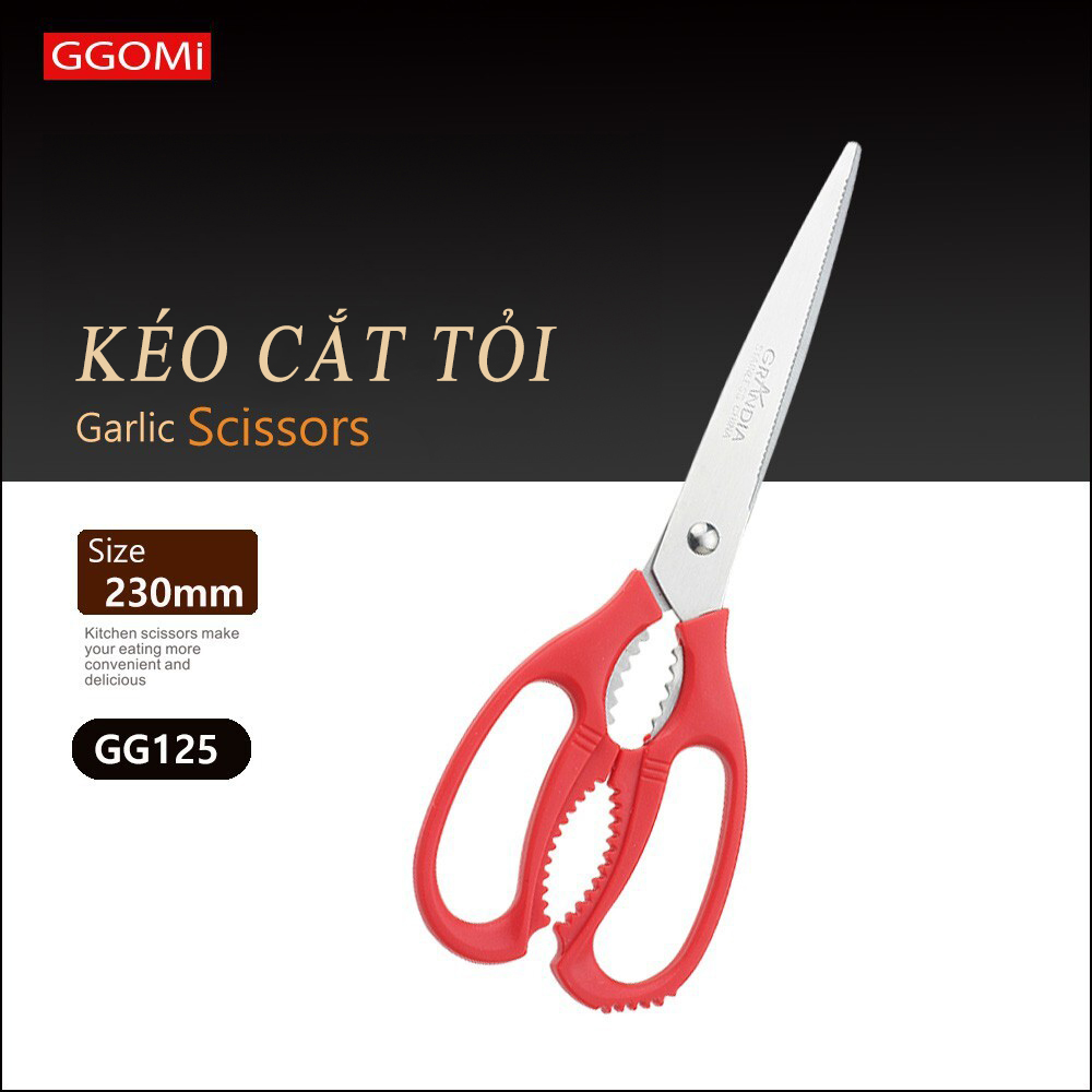 Kéo cắt tỏi chuyên dụng nhà bếp dài 23cm, lưỡi kéo dài 12cm bằng thép không gỉ GGOMi Hàn Quốc GG125