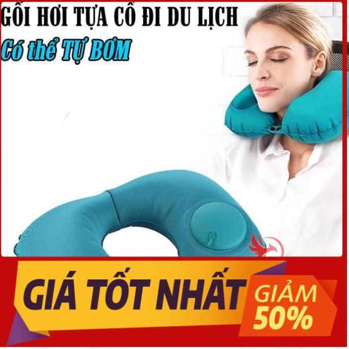 Gối hơi gối kê cổ chữ u tự động bơm tựa đầu để ngủ văn phòng du lịch đi ô tô xe hơi máy bay có nút cài